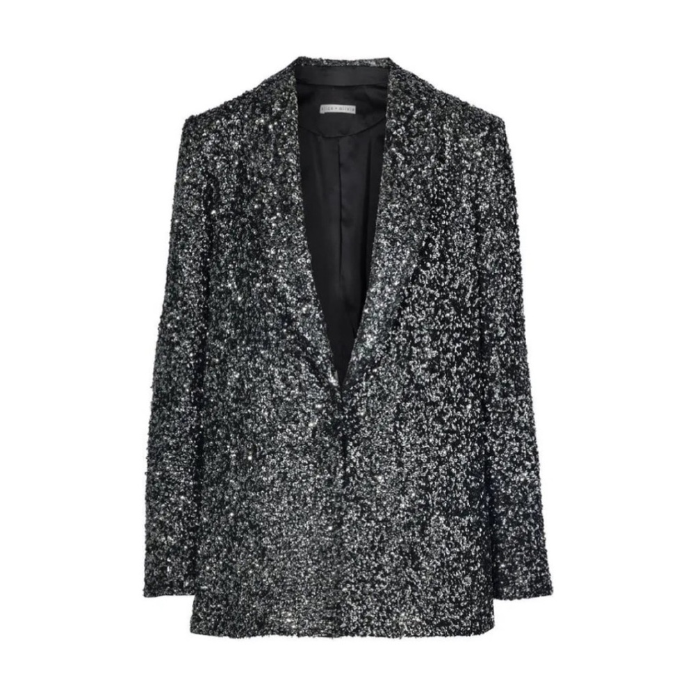 Alice + Olivia Glittering Gunmetal Sequin Blazer